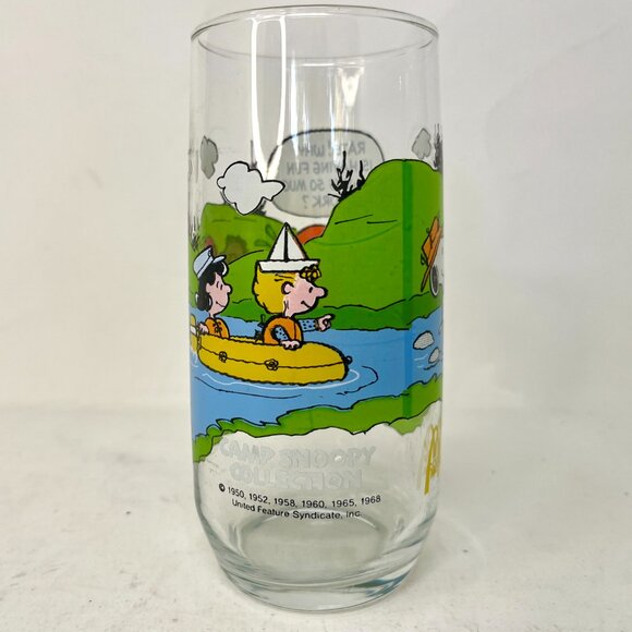 Vintage 80s McDonald's CAMP SNOOPY River Rafting Collector's Glass Peanuts - Picture 5 of 7